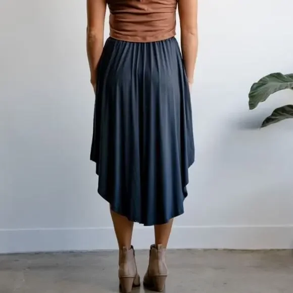 Sozy Gwendolyn Graphite Gray Chic Soft Modal Midi Skirt with Pockets Size S - Picture 2 of 8